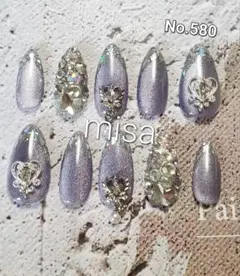 オーダー　マグネット　ガラスフレンチ　埋めつくし　ネイルチップ　カラー変更無料