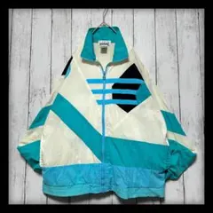 【デザインブルゾン☆ナイロンジャケット】80s 90s☆ヴィンテージ ブルー系M