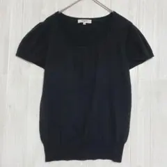 ナチュラルビューティーベーシック　パフスリーブ半袖ニット　黒　M