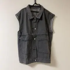グレー ノースリーブ デニム風ベスト