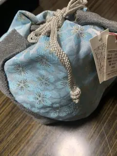花柄刺繍和装用バッグ 水色とグレー