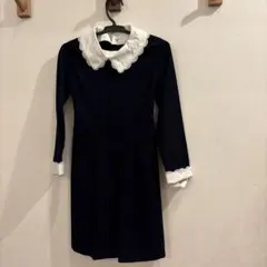 ネイビー ワンピース レース襟