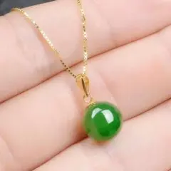N-208-Gr 緑のボールペンダント ネックレス ゴールドチェーン シルバー