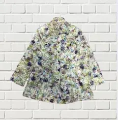 00's vintage 総柄デザインシャツブラウスボタニカル柄花柄透け感爽やか