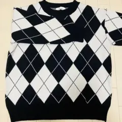 ダイヤモンドパターン 長袖ニットセーター