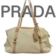 極美品 カード 袋有 PRADA プラダ ミニボストン ロゴジャガード ベージュ