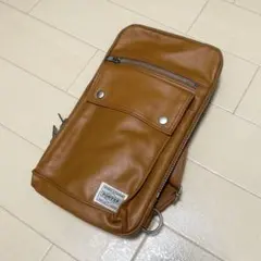 PORTER ブラウンレザー ショルダーバッグ　キャメル