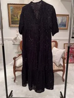 vis コットンレース ワンピース ブラック サイズF