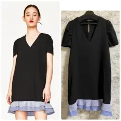 ZARA 新品 フリルヘムワンピース ザラ ミニワンピース パフ袖 パフスリーブ