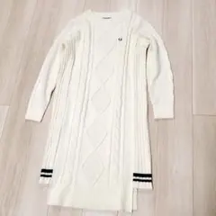 美品✨希少 FRED PERRY 白 ニットワンピース 10 ロゴ ケーブル