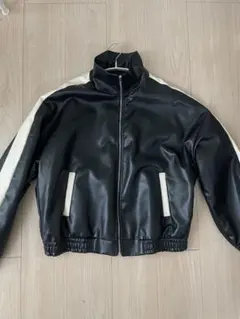 襟2way レザージャケット ライン 黒 白