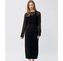 2ピースニットキャミソールワンピース　長袖 メッシュ