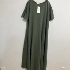 新品タグ付earth music&ecology 半袖Aラインワンピース カーキ