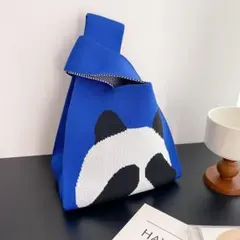 ハンドバック　サブバッグ トート エコバッグ ショルダー パンダ ブルー