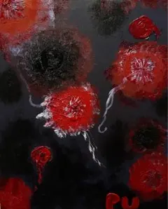 現代アート原画 赤×金 抽象 一点物 アルコールインクアート 深紅の残響