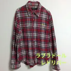 Labrador Retriever 長袖シャツ L レッド系チェック