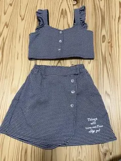 チェック柄 トップスとキュロットセット XS(140)