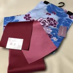 新品 未使用品✴︎レディース綿100￼￼%浴衣&日本製ふりく浴衣帯セット