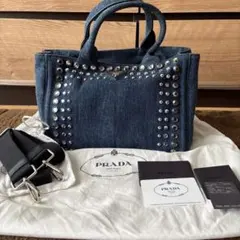 PRADA カナパ ビジュー デニム トート 美品