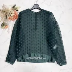 Drawer ドゥロワー シアー カット ジャガード ブラウス グリーンのサムネイル