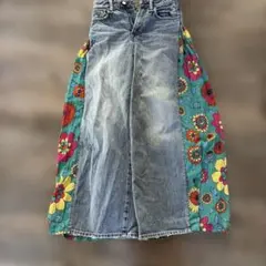 RODEO CROWNS デニムパンツ 花柄切替 ワイド XS リメイク風のサムネイル