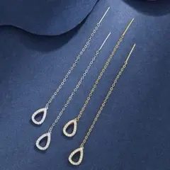 No.51 ドロップ型キラキラストーンロングピアス　ゴールド　海インポート