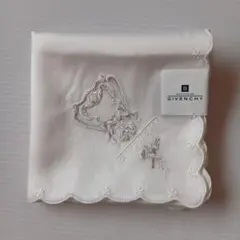 【未使用・シール付き】GIVENCHY　刺繍入ハンカチ　やや汚れ有り