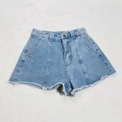 DAZY デニムショートパンツ ハイウエスト 切りっぱなし S ライトブルー