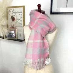 【Lune jumelle】　新品 チェック柄 マフラー ピンク 上品 柔らか