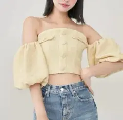 Darich ホルターネックオフショルツイードトップス YEL　イエロー