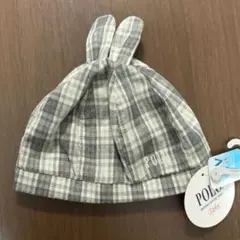 『新品』 POLO チェック柄ウサギ耳帽子 48cm
