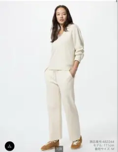 UNIQLO ウォッシャブルニットリブパンツ L ナチュラル