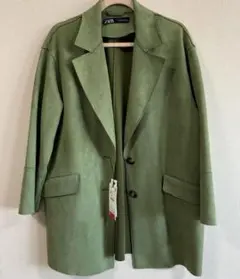ZARA グリーン テーラードジャケット　スエード