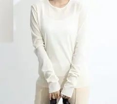 アイボリー 長袖 Tシャツ　シースルー