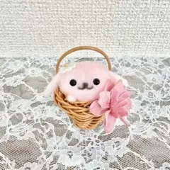 ♡羊毛フェルト カゴ入りウサギちゃん♡ マスコット ぬいぐるみ バスケット 花のサムネイル