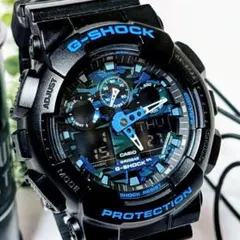 美品 CASIOカシオ メンズ腕時計G-SHOCKブルー青カモフラ デジアナのサムネイル