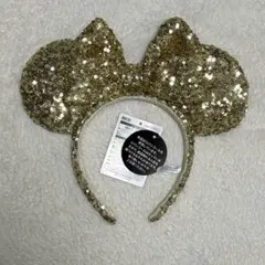 タグ付き　ゴールドスパンコール リボン ミニー カチューシャ ディズニー