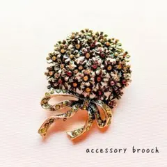 アンティーク調 花束デザイン ブローチ ラインストーン アンティークゴールド