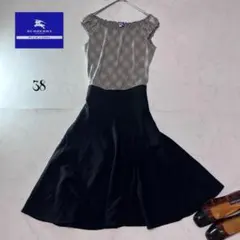 バーバリーブルーレーベル チェック切替 ワンピース ブラック×ベージュ 38