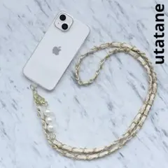 値下新品　utataneモバイルショルダーストラップ ホワイト×ゴールド スマホ