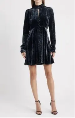 ZARA ブラック　ベルベット　ミニワンピース　水玉　ドット