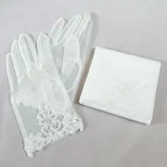【シュンコシマダ●ブライダルハンカチーフ & ショートグローブ 刺繍／美品】