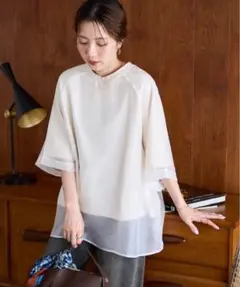 FREAK'S STORE オーガンジー × カットソー重ねラグラン半袖Tシャツのサムネイル