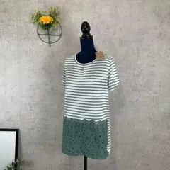 新品 クロスポケット Tシャツ カットソー 半袖 ロング丈 レース Mのサムネイル