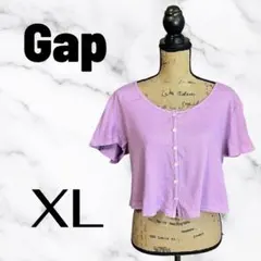 【Gap】コットンショートリブカットソー　半袖　薄手　パープル　XL