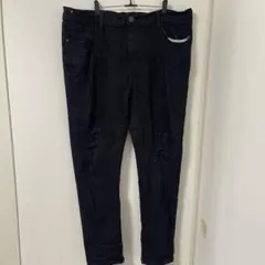 TRUE INDIGO【XL】ブラック ダメージジーン 黒 デニムW40L32