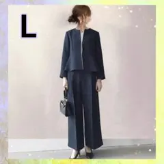 セットアップ　パンツスーツ　ネイビー　セレモニー　入学式　卒業式　体型カバー