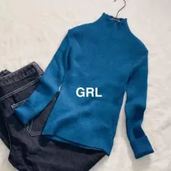 A11-096 グレイル ハイネックリブニット S 群青色 タイト 秋冬 単色