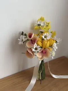 ウェディングブーケ　アーティフィシャルフラワー　チューリップ　イエロー　ピンク