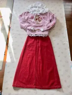 ピンクハウス クマワッペン・赤の無地ロングスカートのみ